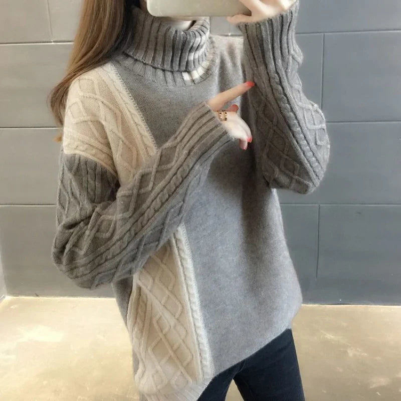 Women's Cable-Knit Wool Blend Turtleneck Winter Sweater | Warm Stylish Pullover
