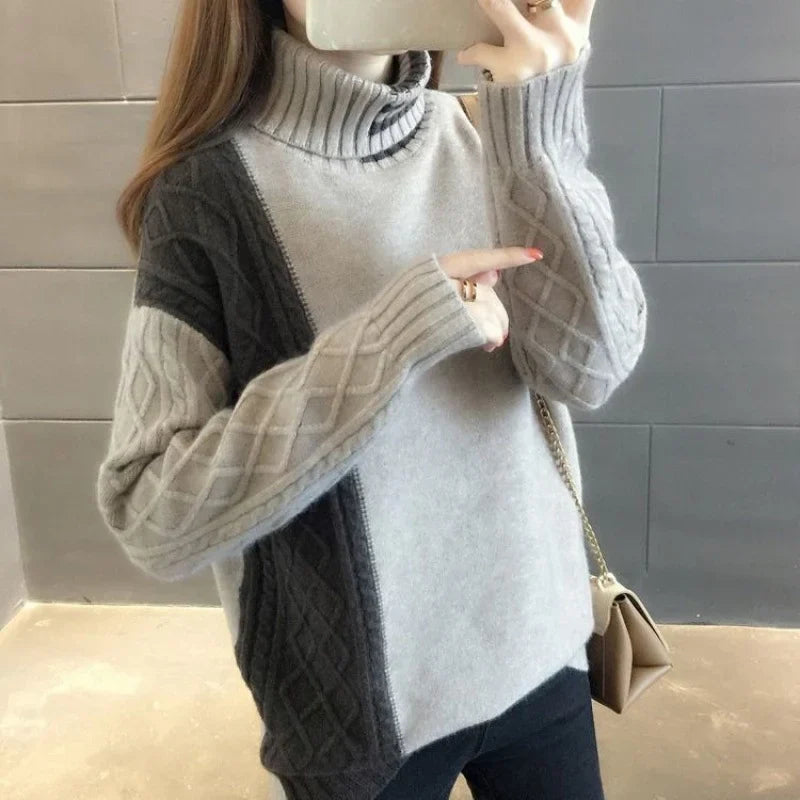 Women's Cable-Knit Wool Blend Turtleneck Winter Sweater | Warm Stylish Pullover