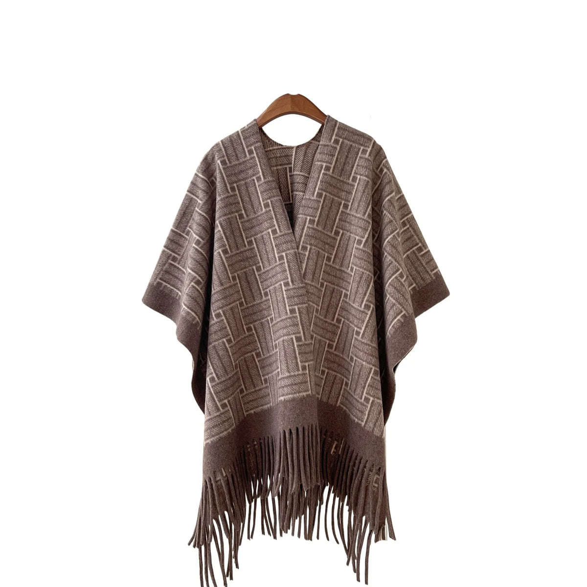 Women's Faux Cashmere Cape Shawl | Fringe Tassel Drape Wrap