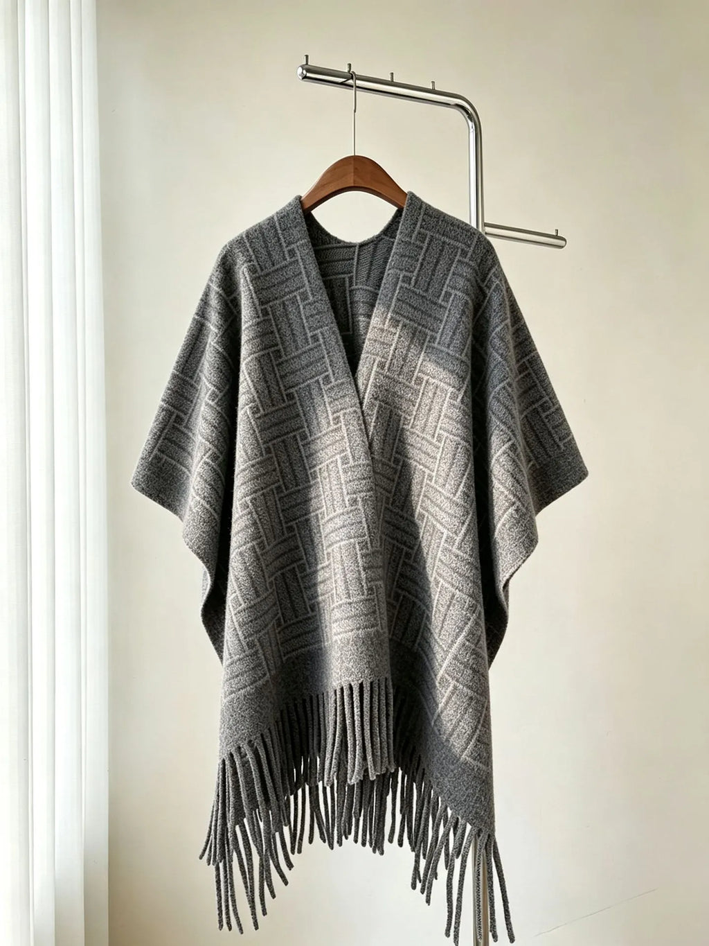 Women's Faux Cashmere Cape Shawl | Fringe Tassel Drape Wrap