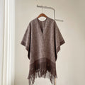 Women's Faux Cashmere Cape Shawl | Fringe Tassel Drape Wrap