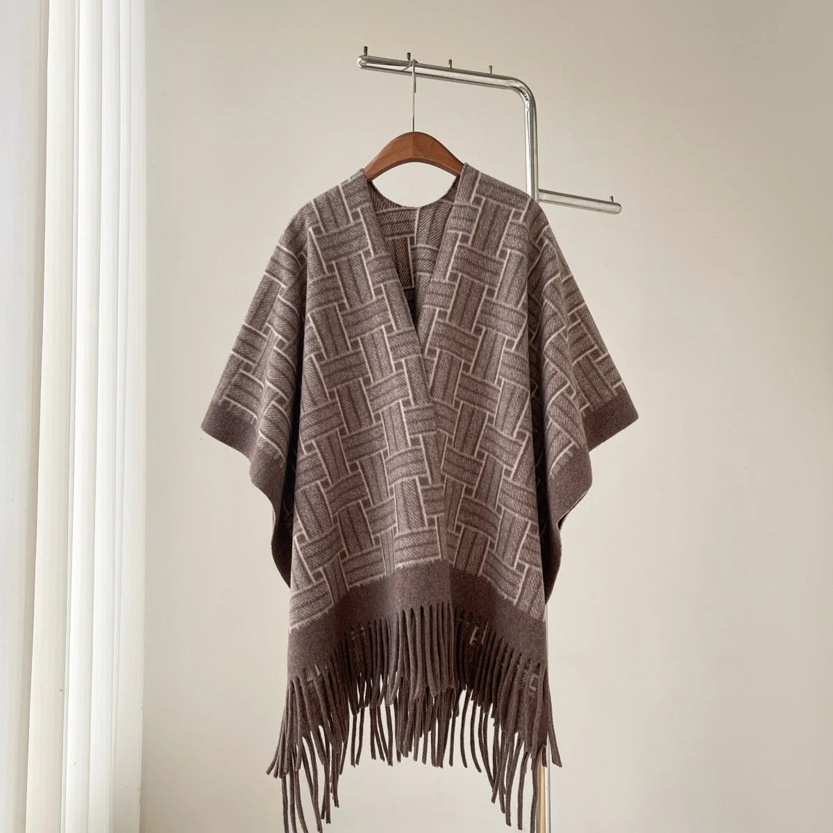 Women's Faux Cashmere Cape Shawl | Fringe Tassel Drape Wrap