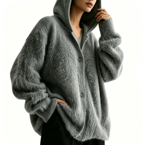 Women's Faux Mink Hooded Cardigan | Casual Loose Autumn Sweater