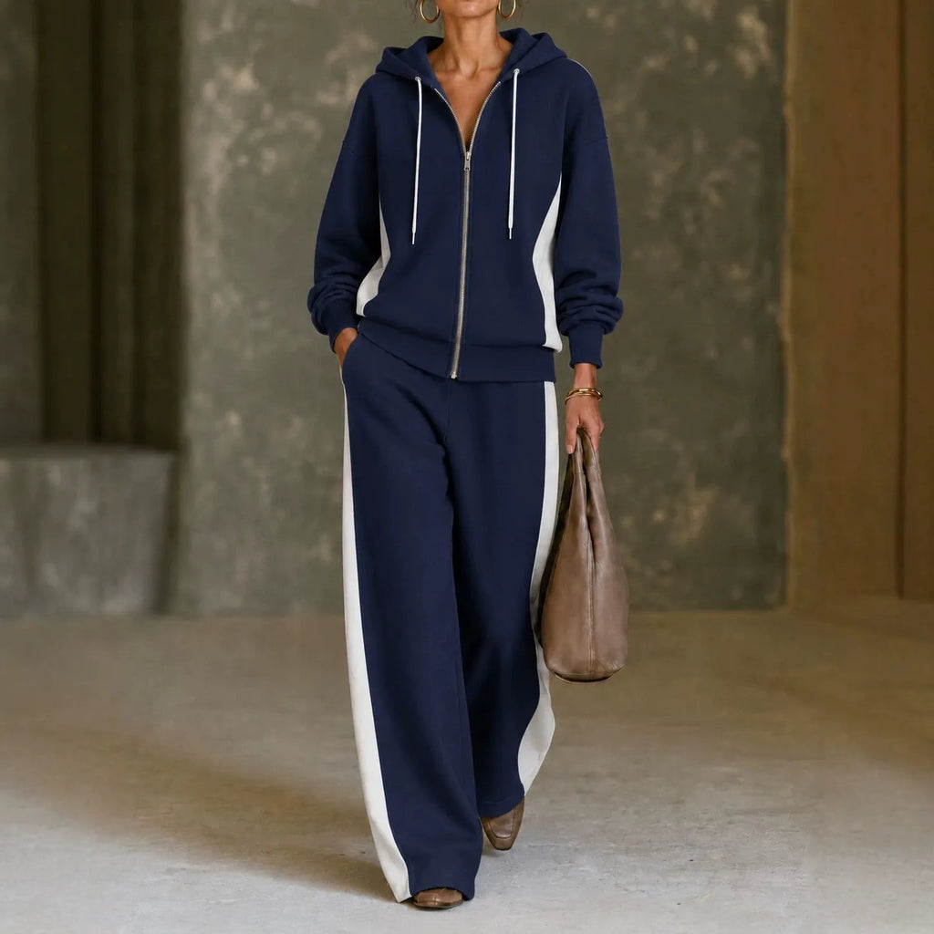 Women's Fleece Autumn Sweatsuit | Casual Zip-Up Wide-Leg Loungewear Set