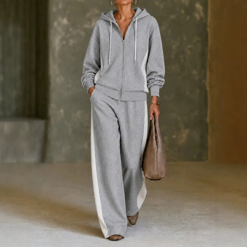 Women's Fleece Autumn Sweatsuit | Casual Zip-Up Wide-Leg Loungewear Set
