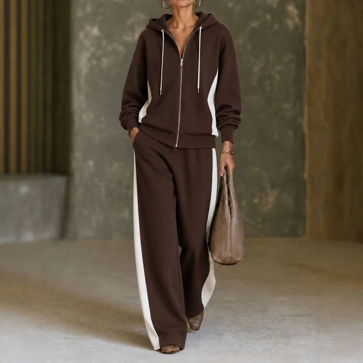 Women's Fleece Autumn Sweatsuit | Casual Zip-Up Wide-Leg Loungewear Set