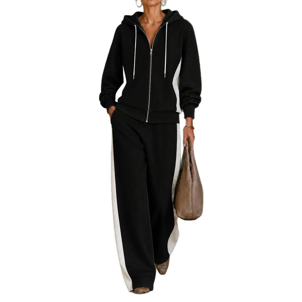 Women's Fleece Autumn Sweatsuit | Casual Zip-Up Wide-Leg Loungewear Set