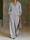 Women's Fleece Autumn Sweatsuit | Casual Zip-Up Wide-Leg Loungewear Set