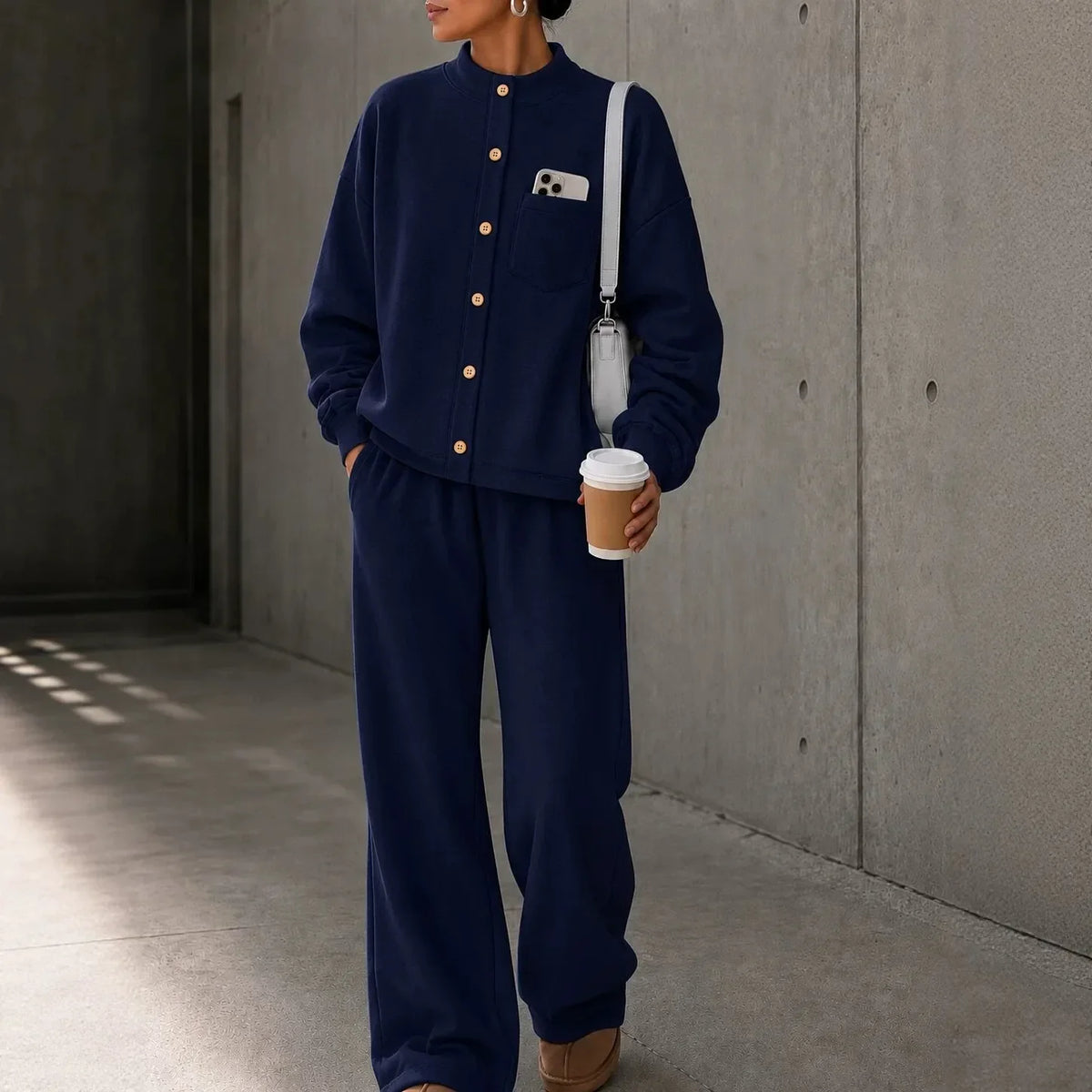 Women's Fleece Autumn Two-Piece Set | Loose Wide-Leg Tracksuit