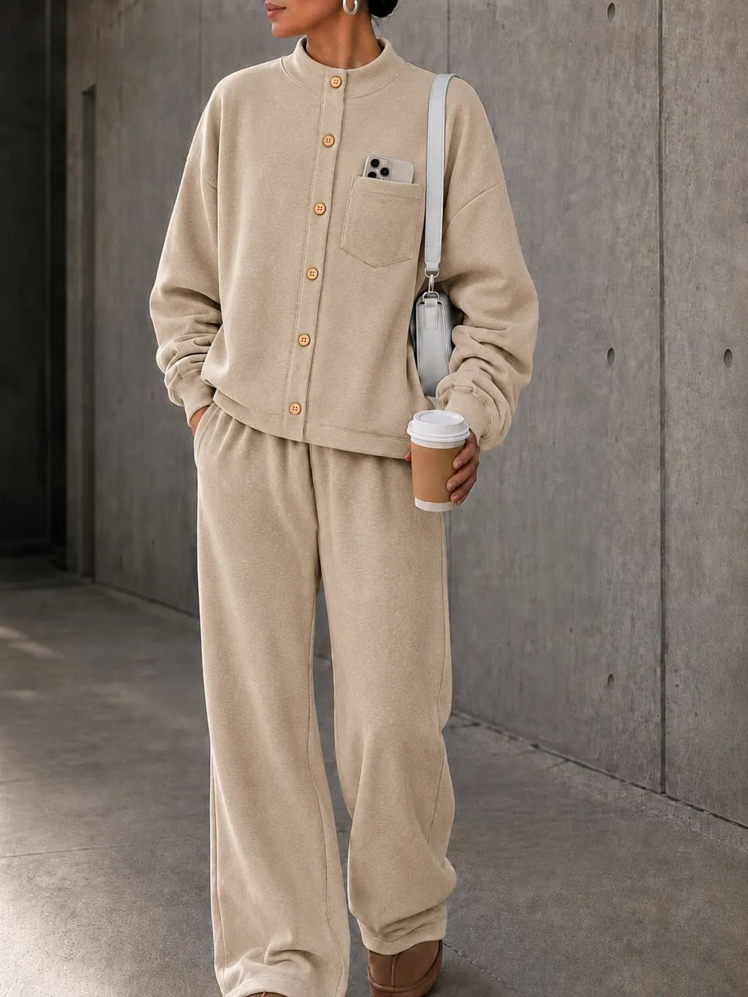 Women's Fleece Autumn Two-Piece Set | Loose Wide-Leg Tracksuit