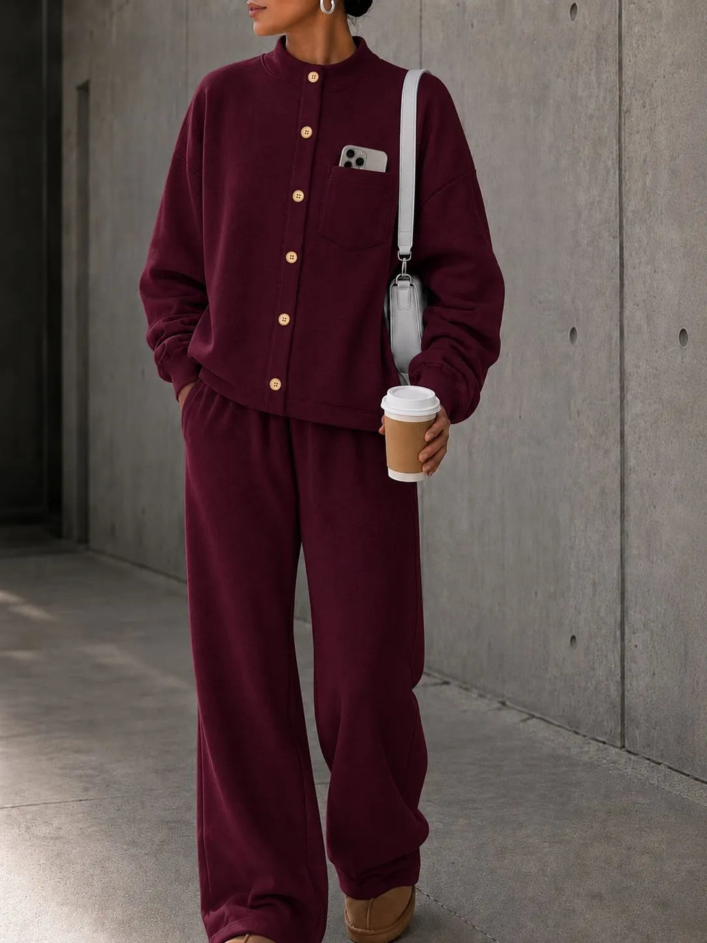 Women's Fleece Autumn Two-Piece Set | Loose Wide-Leg Tracksuit