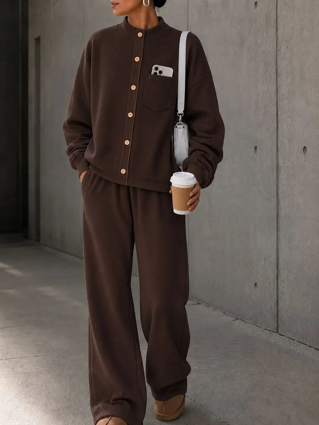 Women's Fleece Autumn Two-Piece Set | Loose Wide-Leg Tracksuit