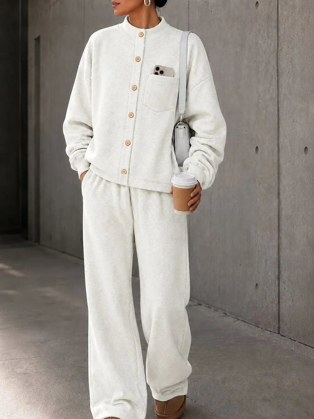 Women's Fleece Autumn Two-Piece Set | Loose Wide-Leg Tracksuit