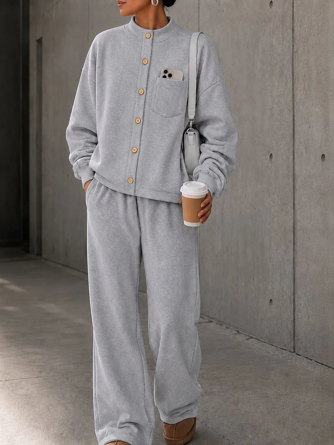 Women's Fleece Autumn Two-Piece Set | Loose Wide-Leg Tracksuit