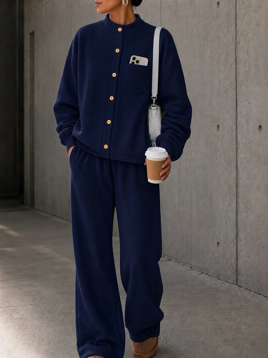 Women's Fleece Autumn Two-Piece Set | Loose Wide-Leg Tracksuit