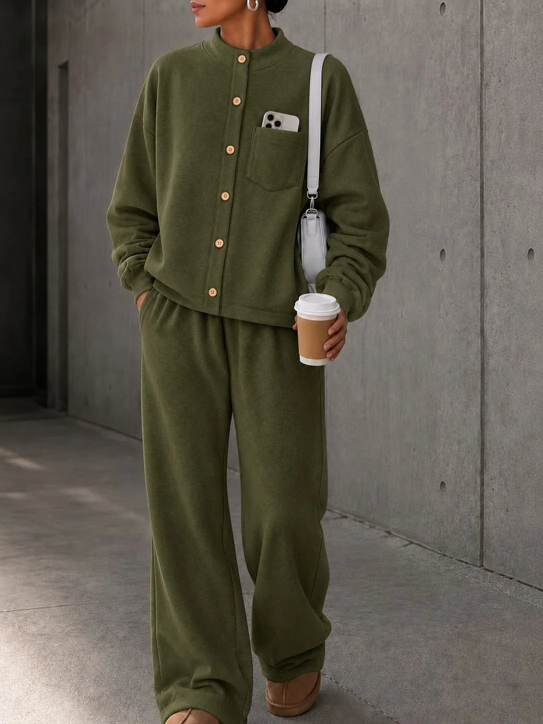 Women's Fleece Autumn Two-Piece Set | Loose Wide-Leg Tracksuit