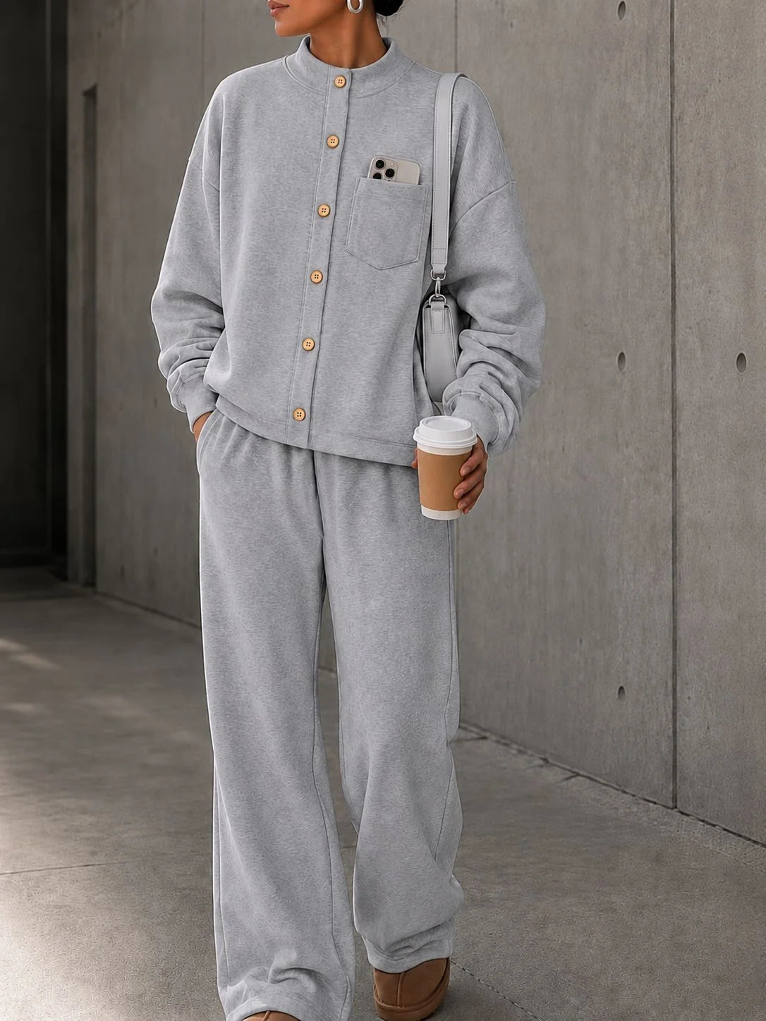 Women's Fleece Autumn Two-Piece Set | Loose Wide-Leg Tracksuit