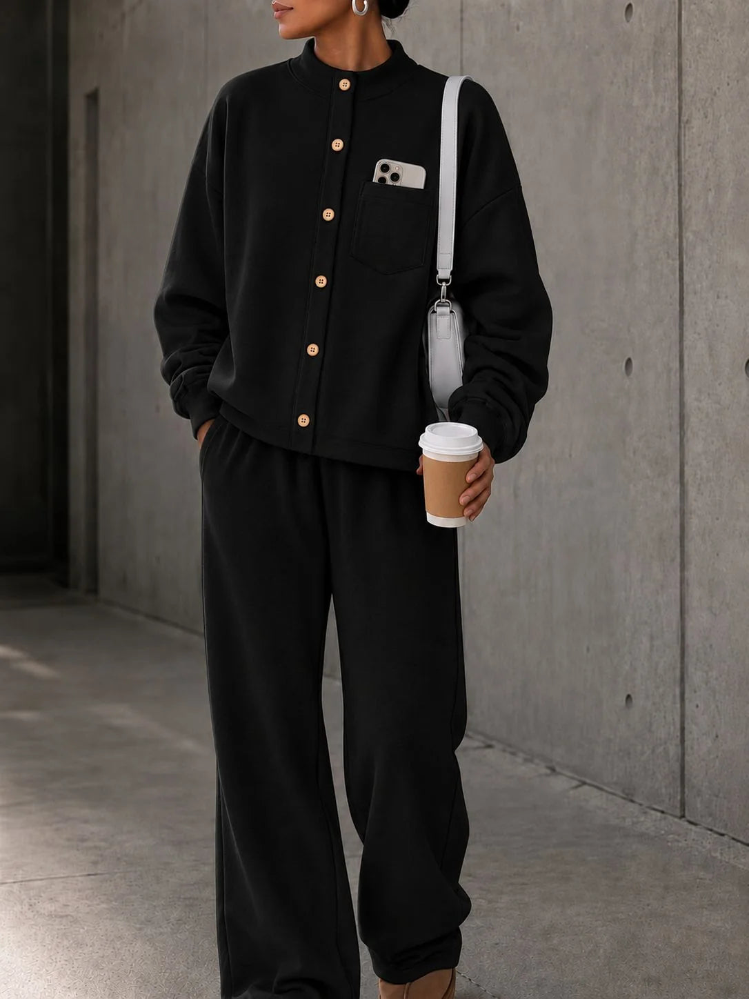 Women's Fleece Autumn Two-Piece Set | Loose Wide-Leg Tracksuit