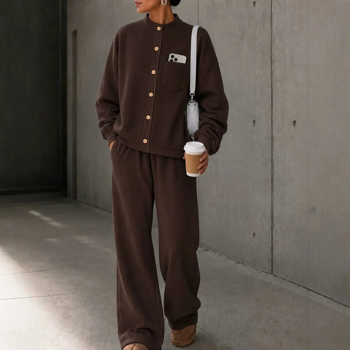 Women's Fleece Autumn Two-Piece Set | Loose Wide-Leg Tracksuit