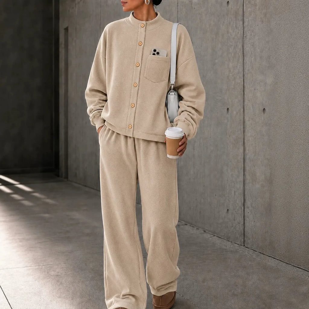Women's Fleece Autumn Two-Piece Set | Loose Wide-Leg Tracksuit