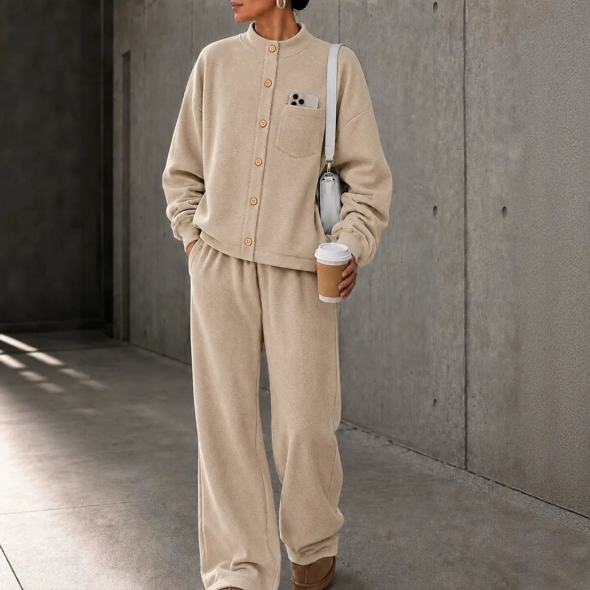Women's Fleece Autumn Two-Piece Set | Loose Wide-Leg Tracksuit
