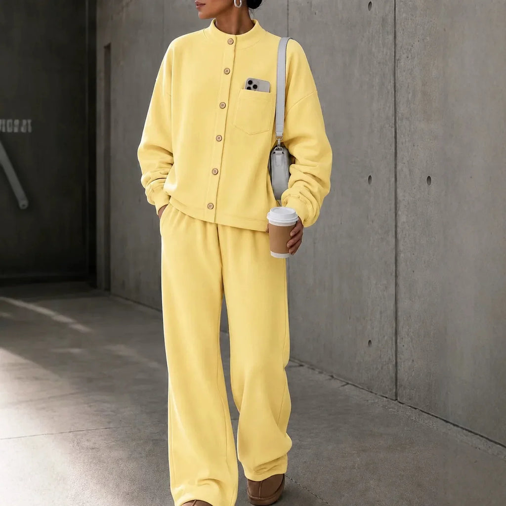 Women's Fleece Autumn Two-Piece Set | Loose Wide-Leg Tracksuit