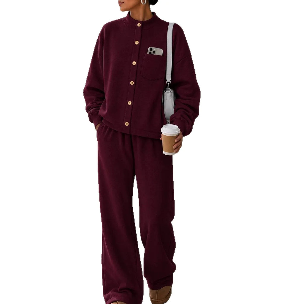 Women's Fleece Autumn Two-Piece Set | Loose Wide-Leg Tracksuit