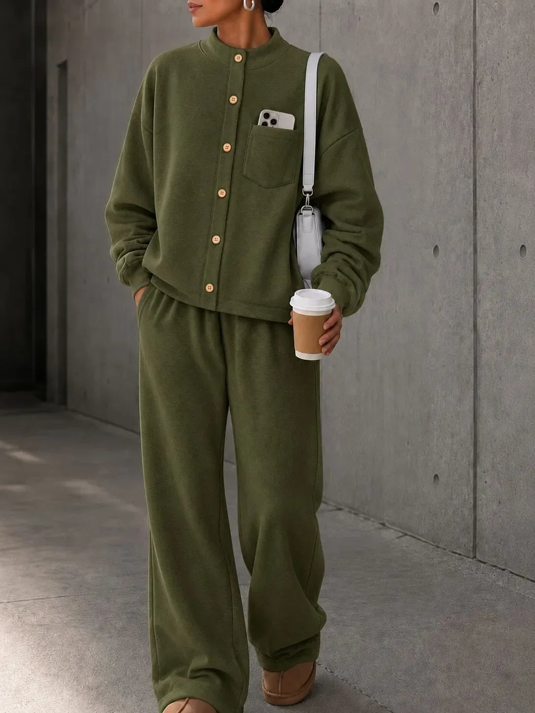 Women's Fleece Autumn Two-Piece Set | Loose Wide-Leg Tracksuit