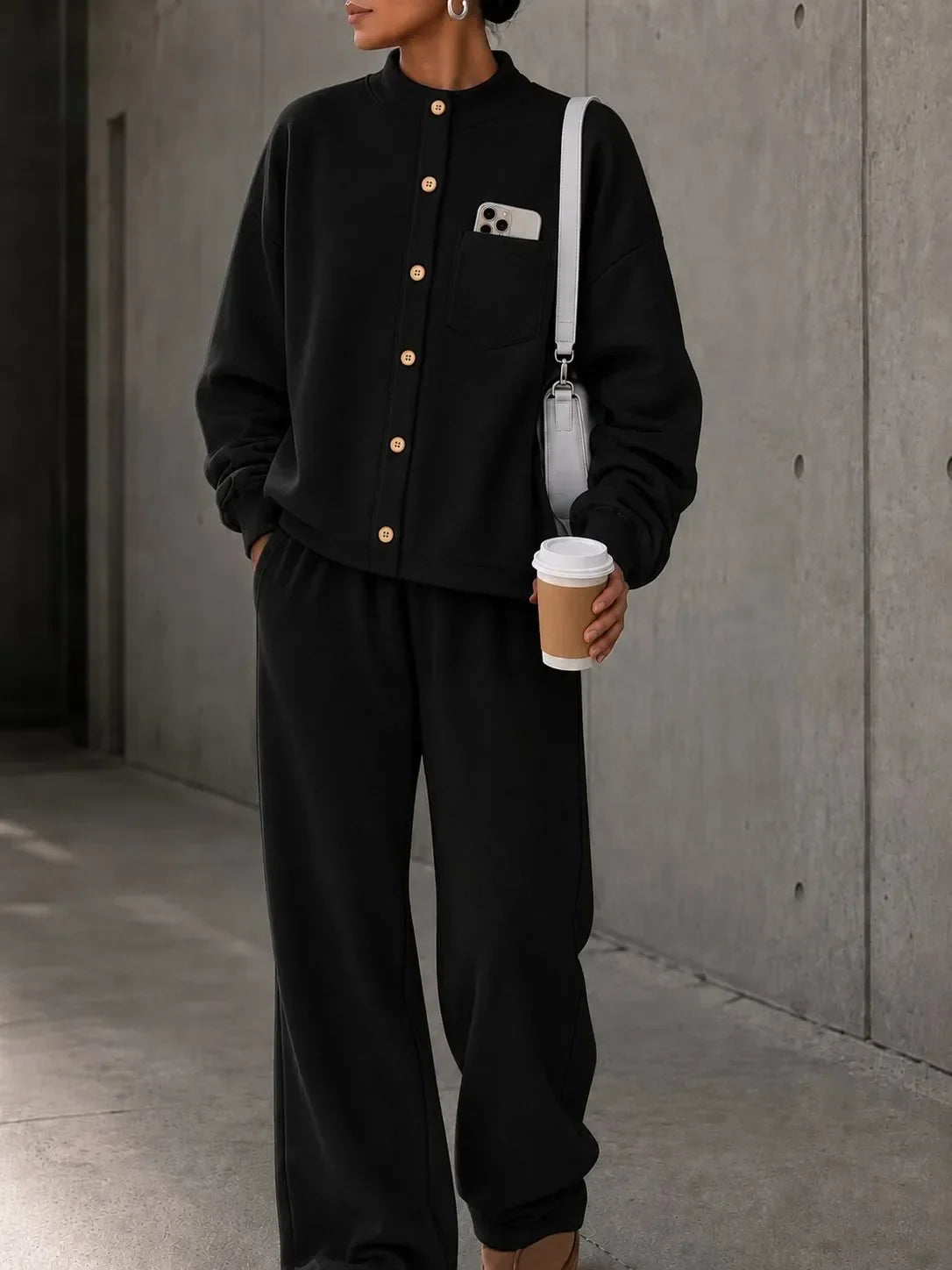 Women's Fleece Autumn Two-Piece Set | Loose Wide-Leg Tracksuit