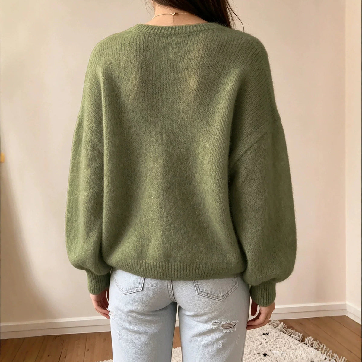 Women's Knit Pullover Sweater | Casual Lantern Sleeve Top
