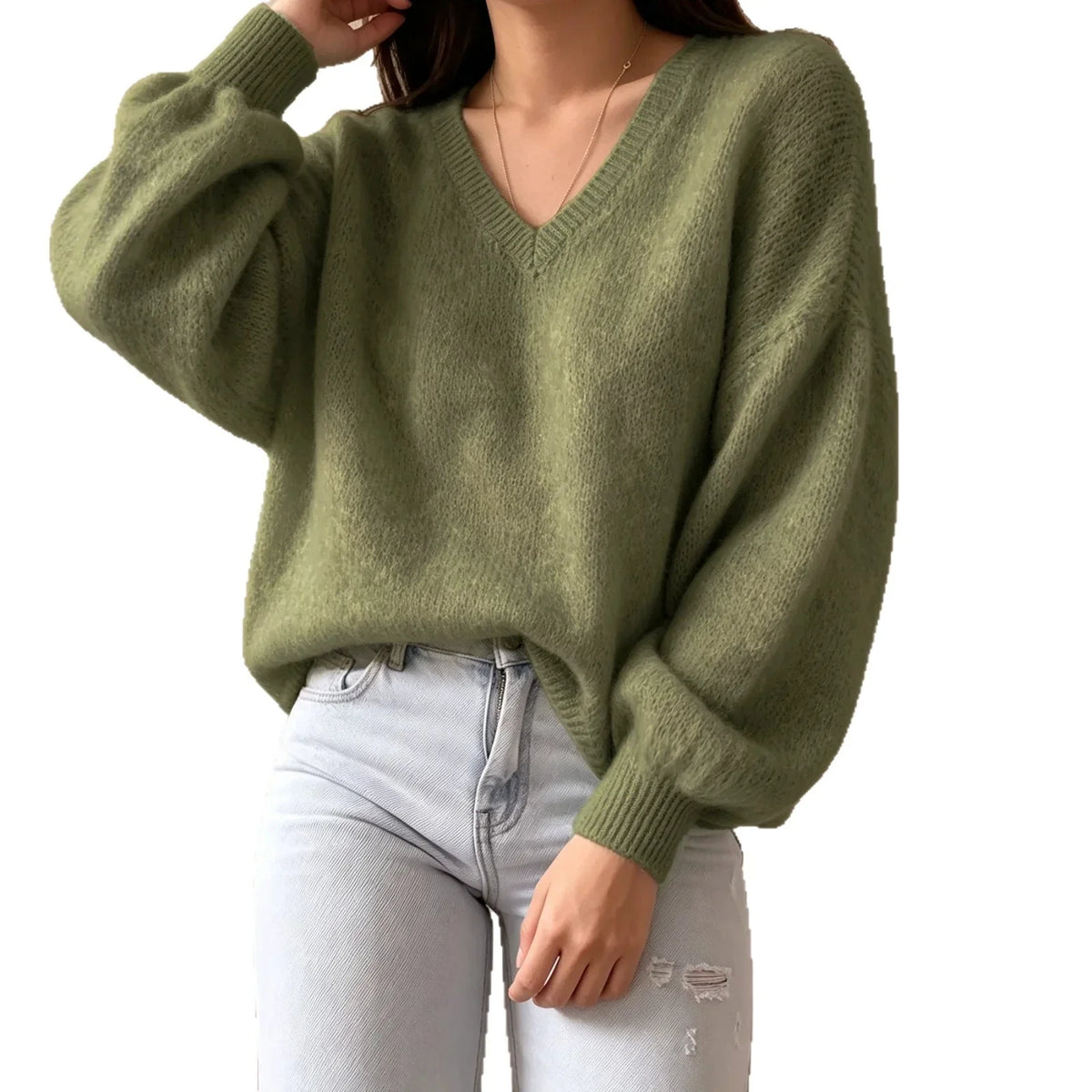 Women's Knit Pullover Sweater | Casual Lantern Sleeve Top