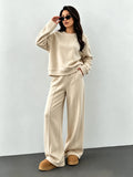Women's Knit Tracksuit Set | Casual Loose Sweatshirt Pants