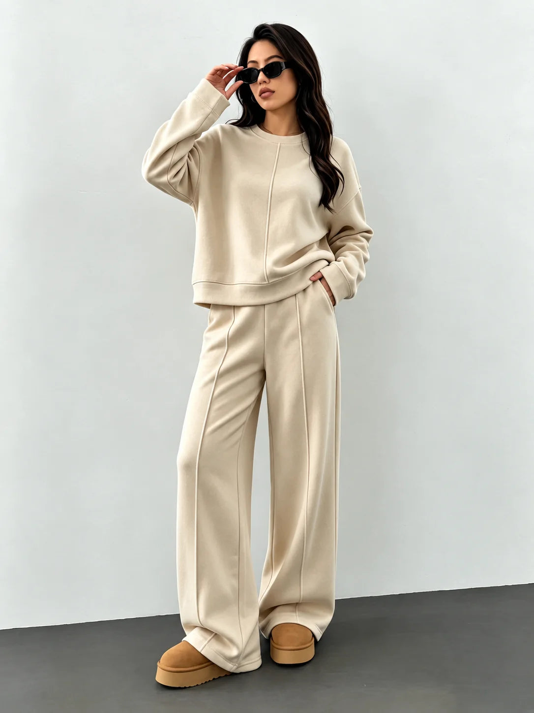 Women's Knit Tracksuit Set | Casual Loose Sweatshirt Pants