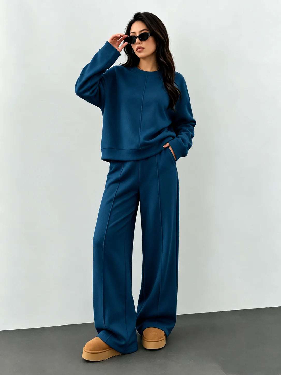 Women's Knit Tracksuit Set | Casual Loose Sweatshirt Pants