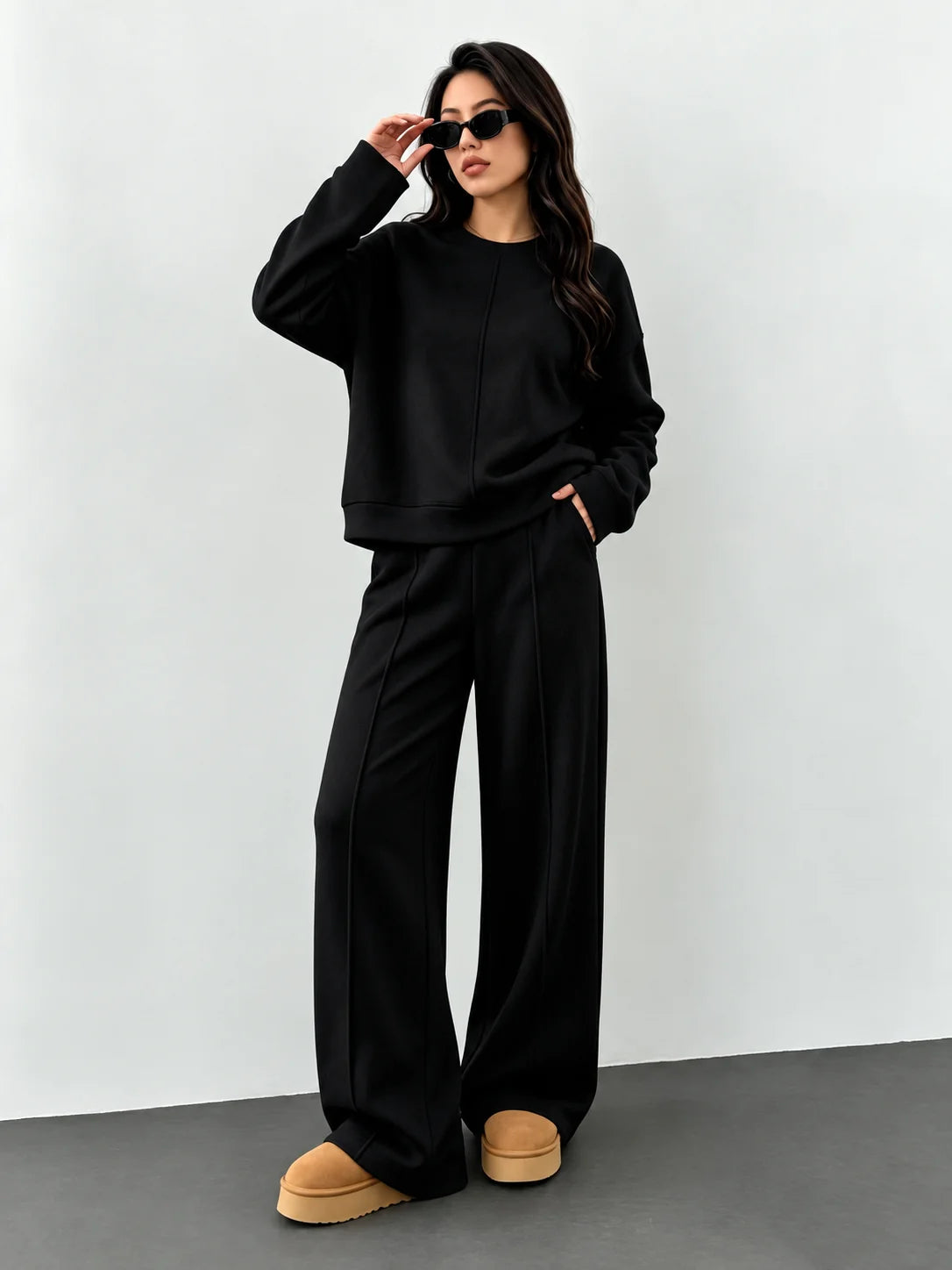 Women's Knit Tracksuit Set | Casual Loose Sweatshirt Pants