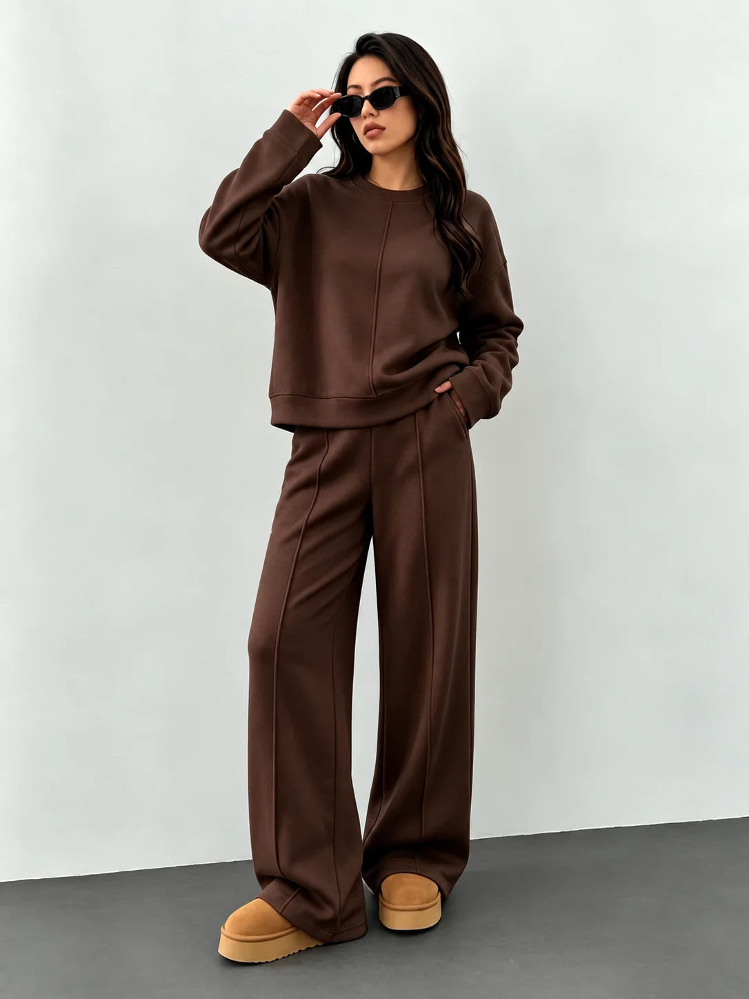 Women's Knit Tracksuit Set | Casual Loose Sweatshirt Pants