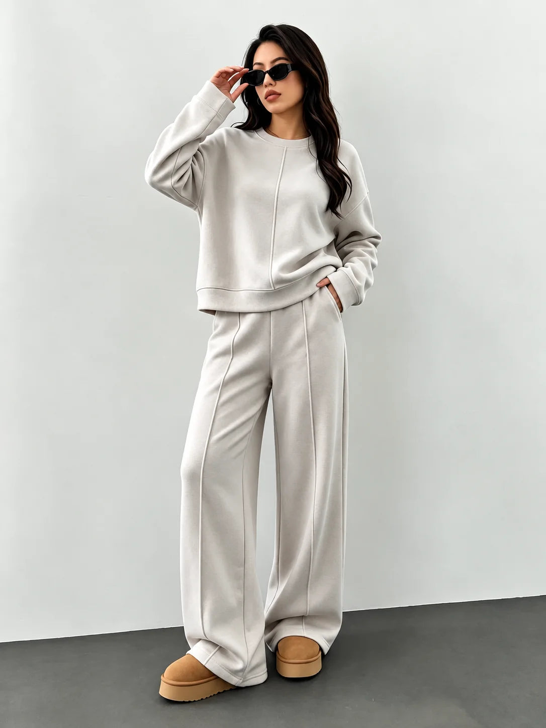 Women's Knit Tracksuit Set | Casual Loose Sweatshirt Pants
