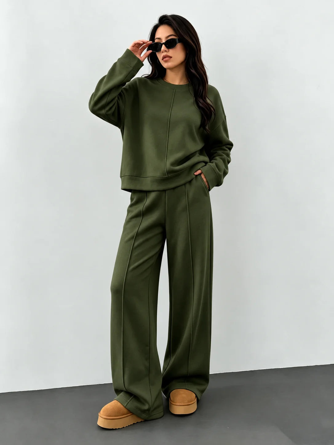 Women's Knit Tracksuit Set | Casual Loose Sweatshirt Pants
