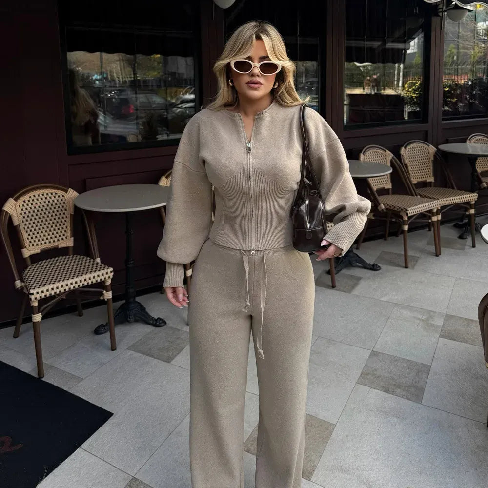 Women's Knit Two-Piece Autumn Suit | Casual Straight Pants Set