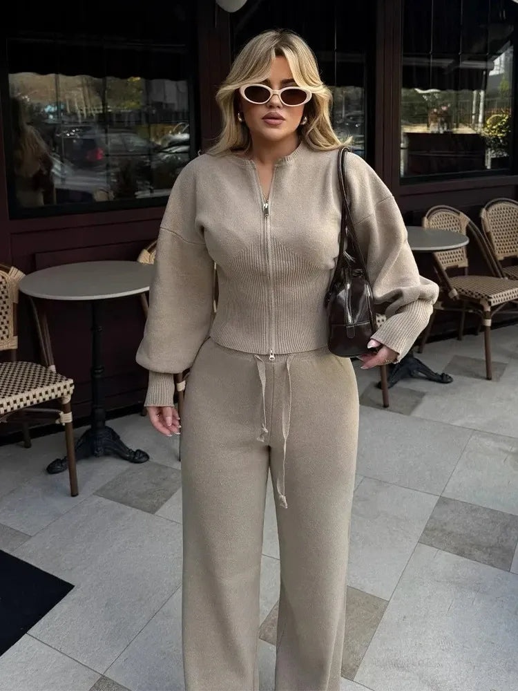 Women's Knit Two-Piece Autumn Suit | Casual Straight Pants Set