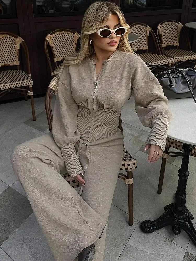 Women's Knit Two-Piece Autumn Suit | Casual Straight Pants Set