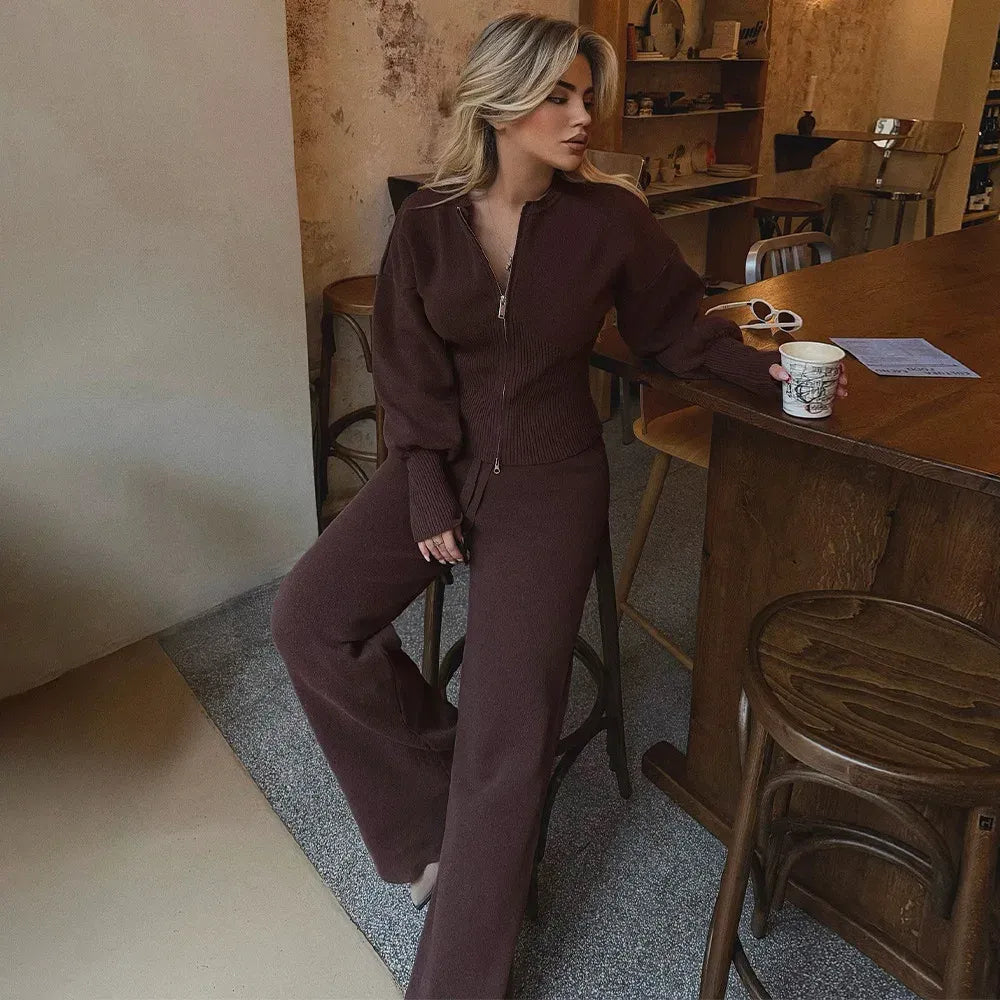 Women's Knit Two-Piece Autumn Suit | Casual Straight Pants Set