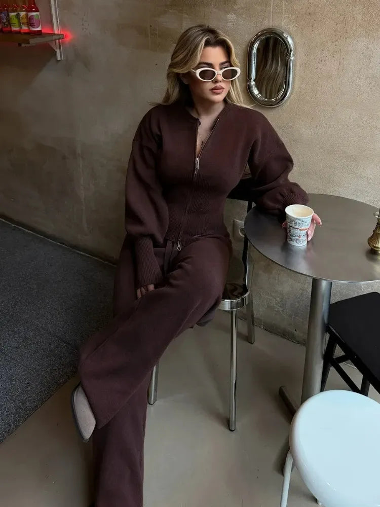 Women's Knit Two-Piece Autumn Suit | Casual Straight Pants Set