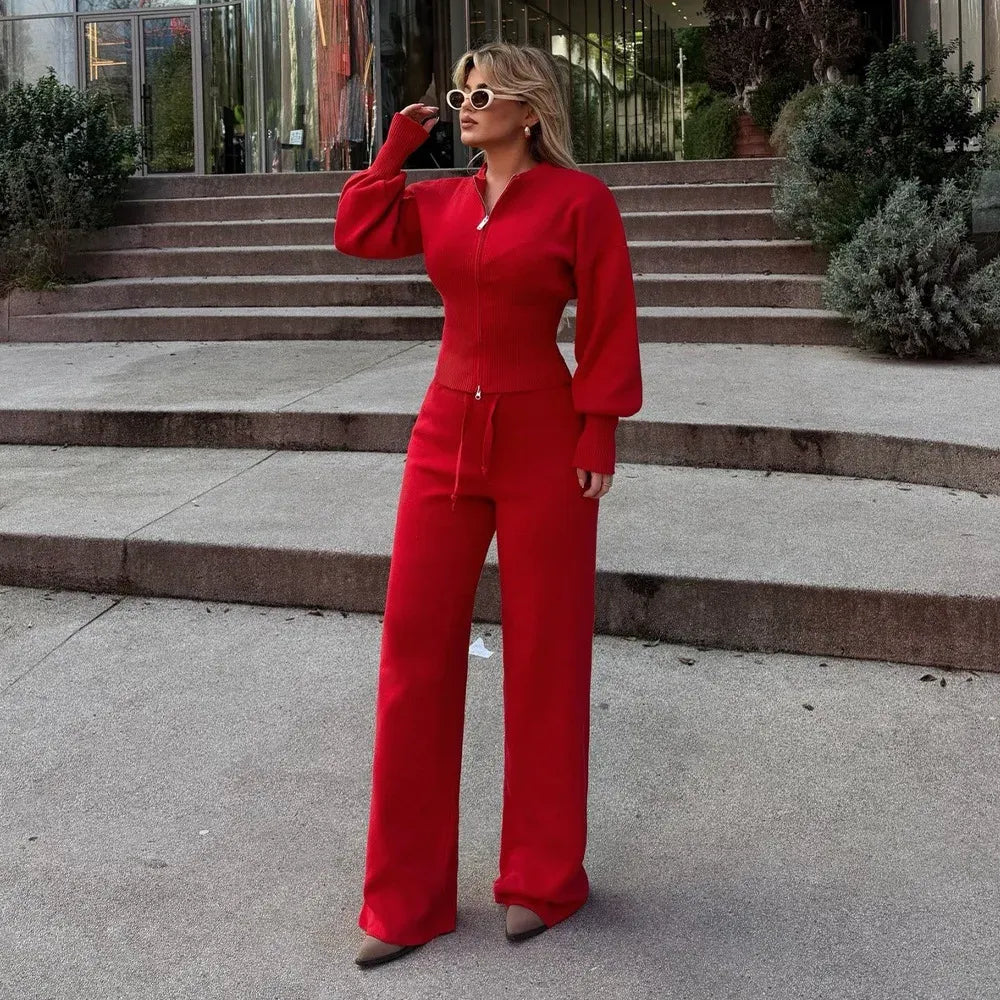 Women's Knit Two-Piece Autumn Suit | Casual Straight Pants Set