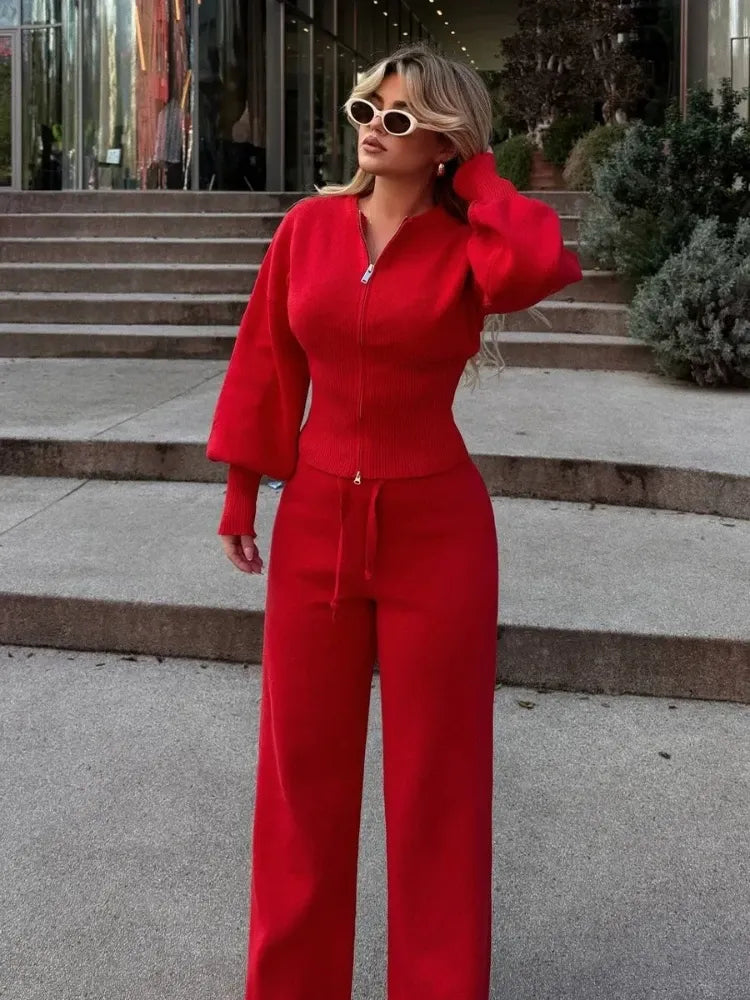 Women's Knit Two-Piece Autumn Suit | Casual Straight Pants Set