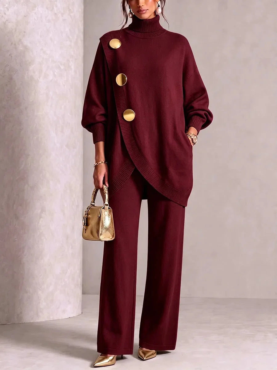 Women's Knit Winter Sweater Set | Elegant Loose Casual Trousers