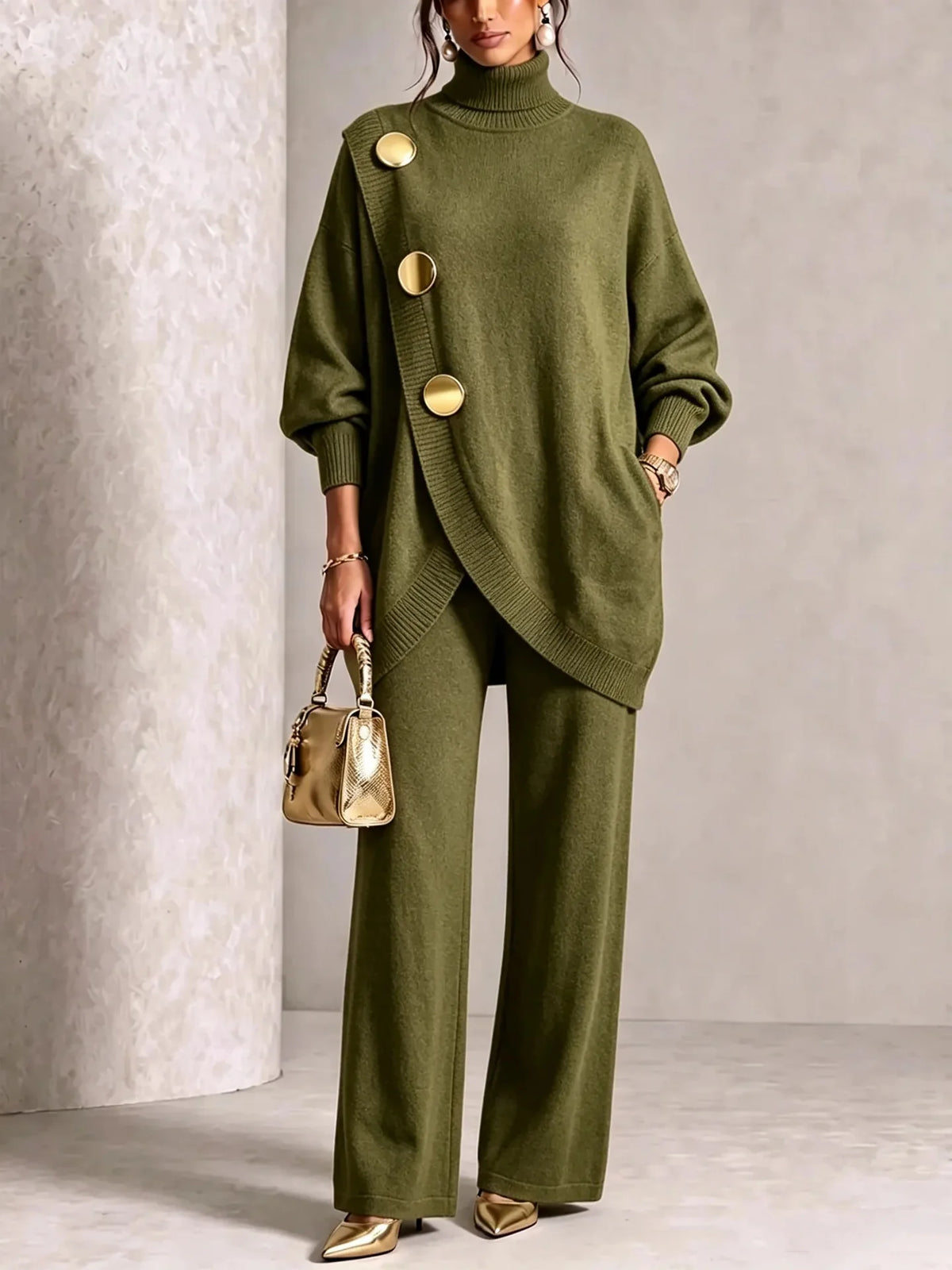 Women's Knit Winter Sweater Set | Elegant Loose Casual Trousers