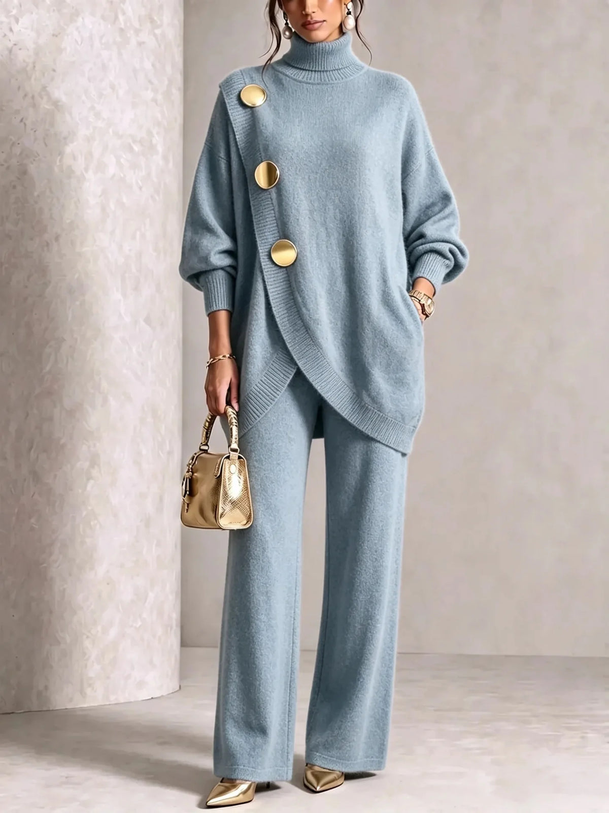 Women's Knit Winter Sweater Set | Elegant Loose Casual Trousers