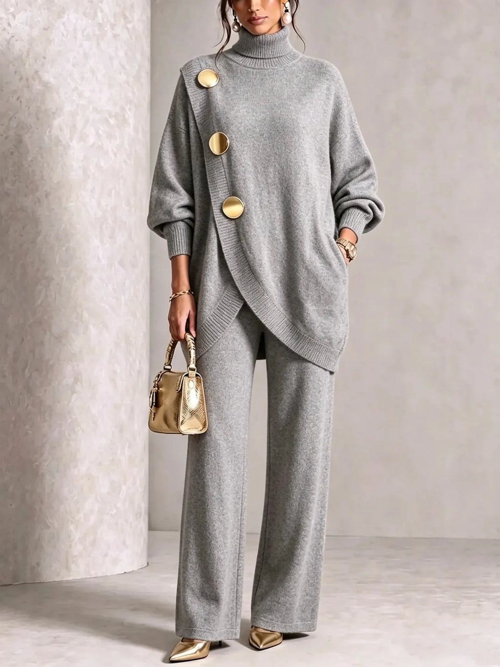 Women's Knit Winter Sweater Set | Elegant Loose Casual Trousers