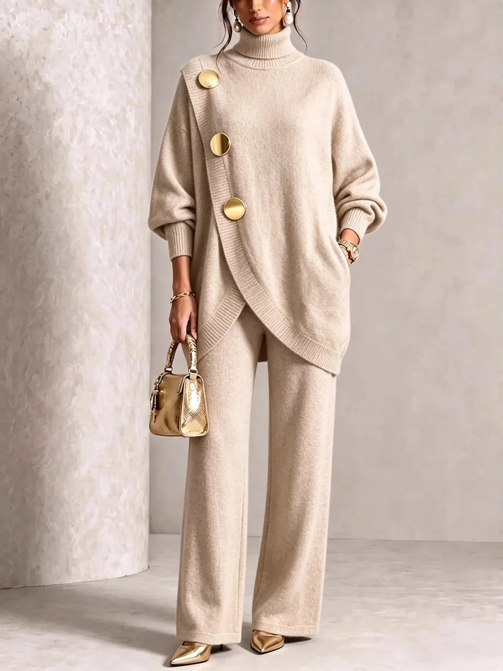 Women's Knit Winter Sweater Set | Elegant Loose Casual Trousers